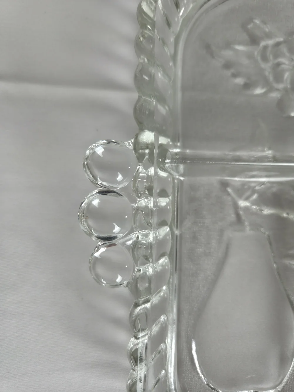 Clear Glass Divided Serving Tray with Fruit Motif
